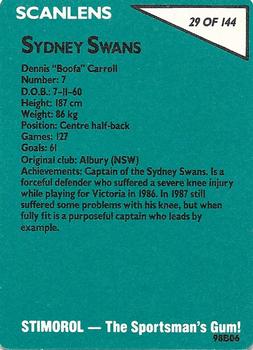 1988 Scanlens VFL #29 Dennis Carroll Back